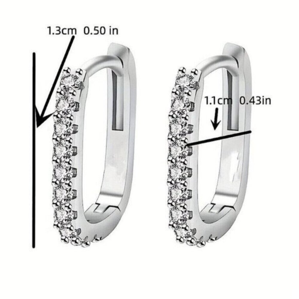 Silver tone Square Hoop Earrings With Sparkling Cubic Zirconia new - Picture 5 of 5